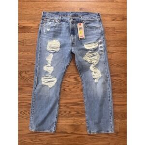 NWT Levi's 501 Original Men Stretch Blue Jeans Size 40x30 Distressed Denim